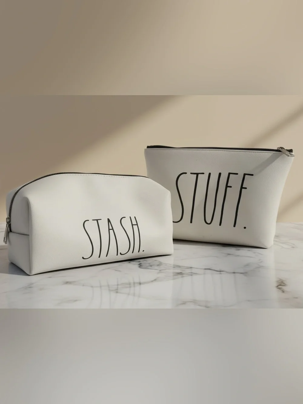 Rae Dunn White Cosmetic Bags Set of Two- 